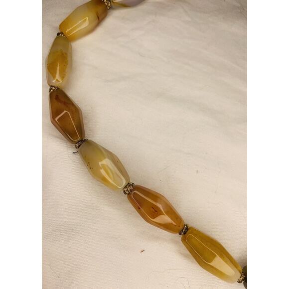 Natural Stone Bead Necklace Handmade Oval Beads Amber 20.5" Butterscotch White - Picture 11 of 12